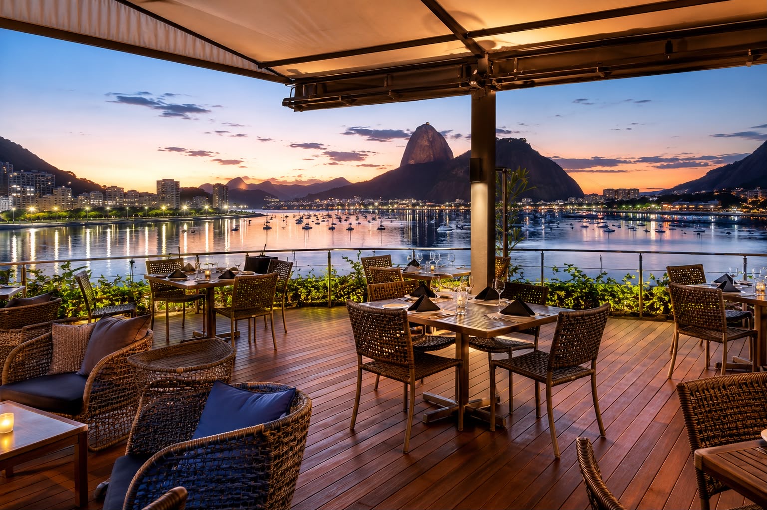 Sunset terrace restaurant with Sugarloaf view